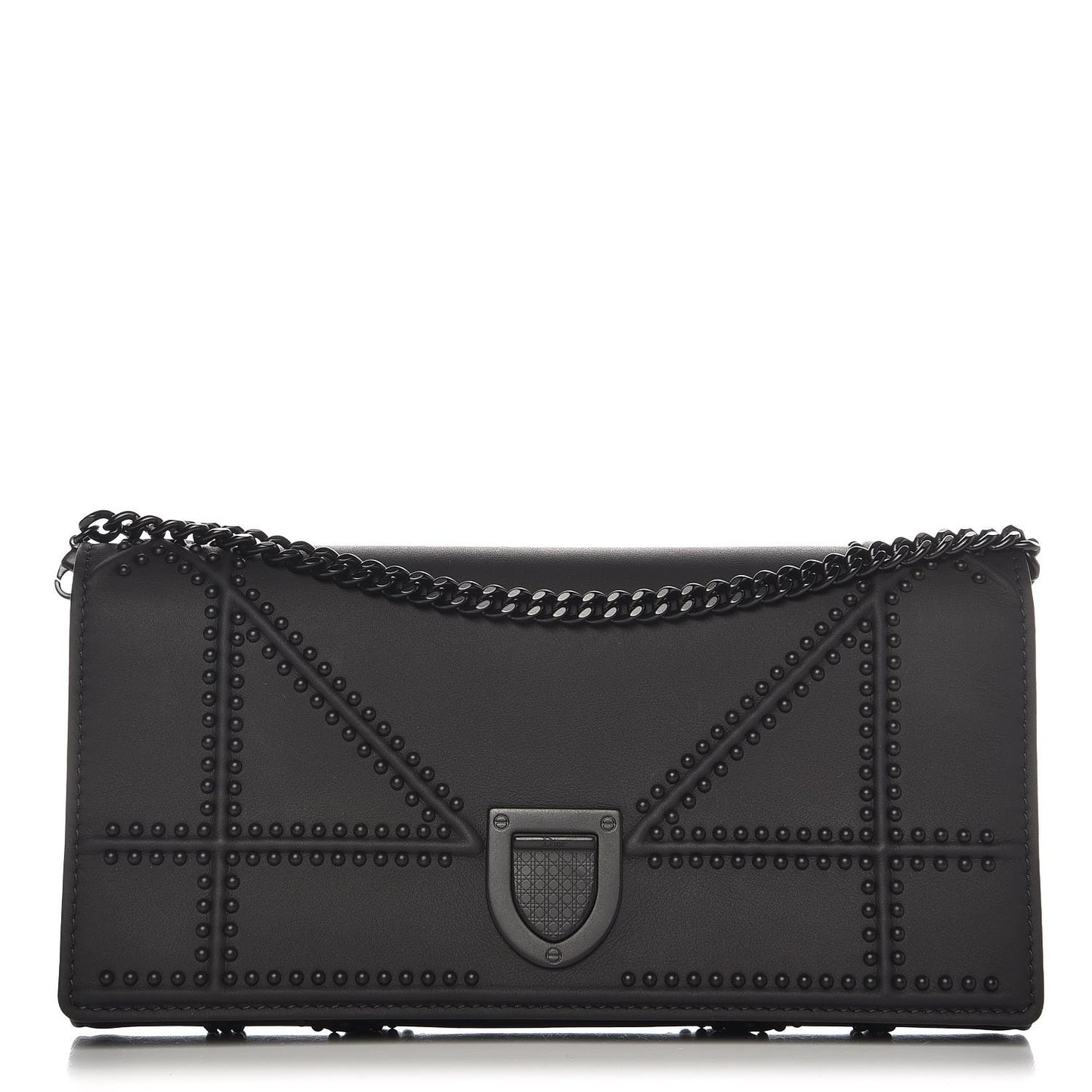 Ultra Matte Calfskin Studded Diorama Croisiere Chain Wallet Black