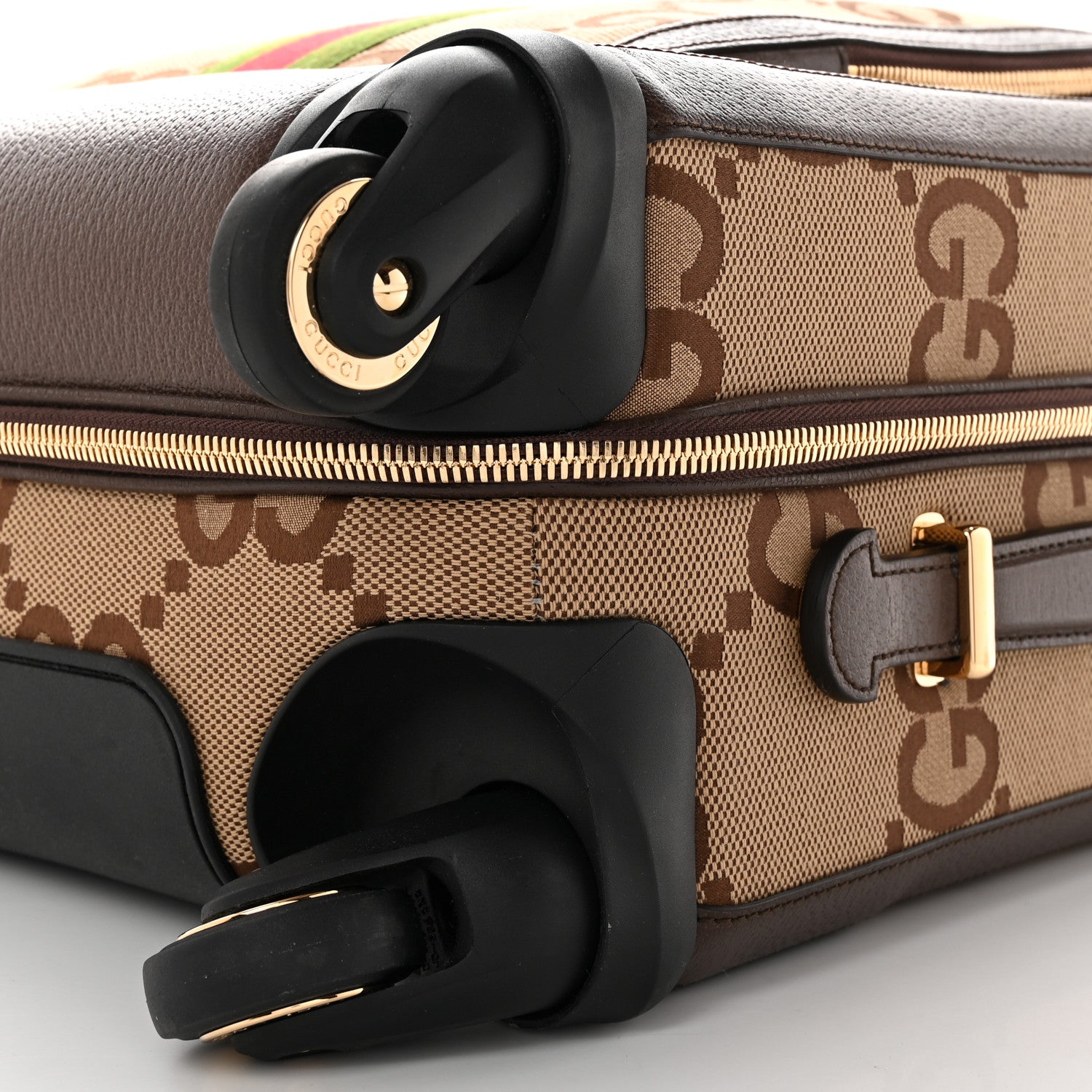 Gucci Monogram Jumbo GG Textured Dollar Calfskin Web Small Savoy Cabin Trolley Camel Ebony New Acero 9 of 11