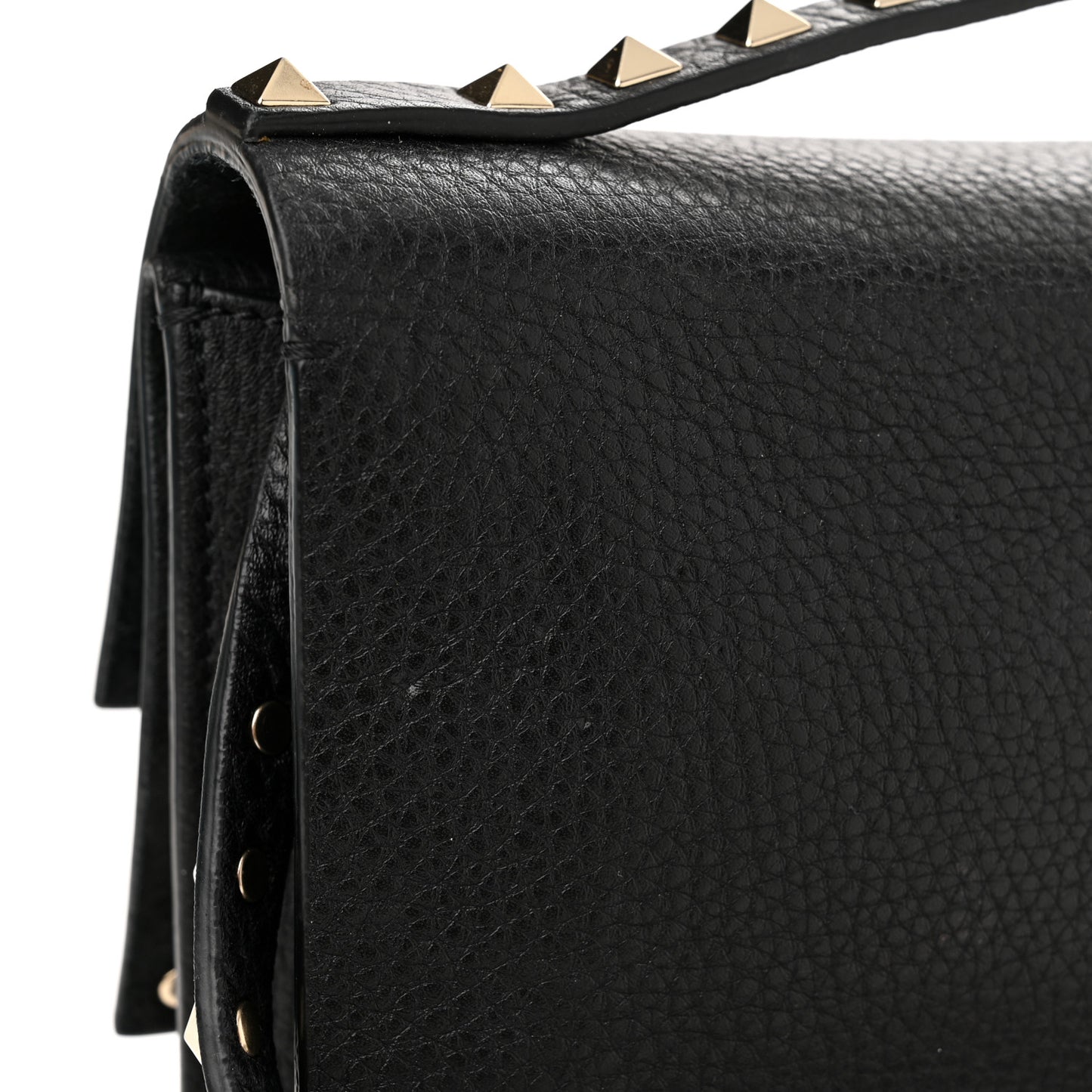 Pebbled Calfskin Rockstud Double Flap Crossbody Bag Black