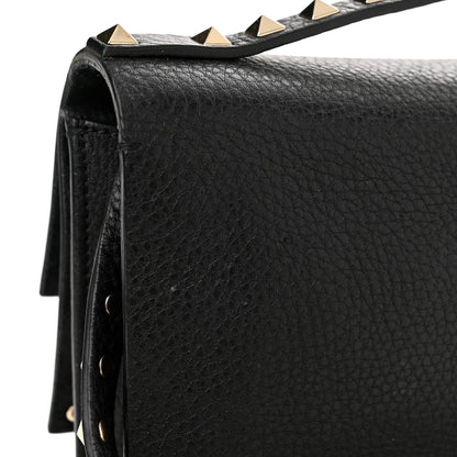Valentino Garavani Pebbled Calfskin Rockstud Double Flap Crossbody Bag Black 10 of 14