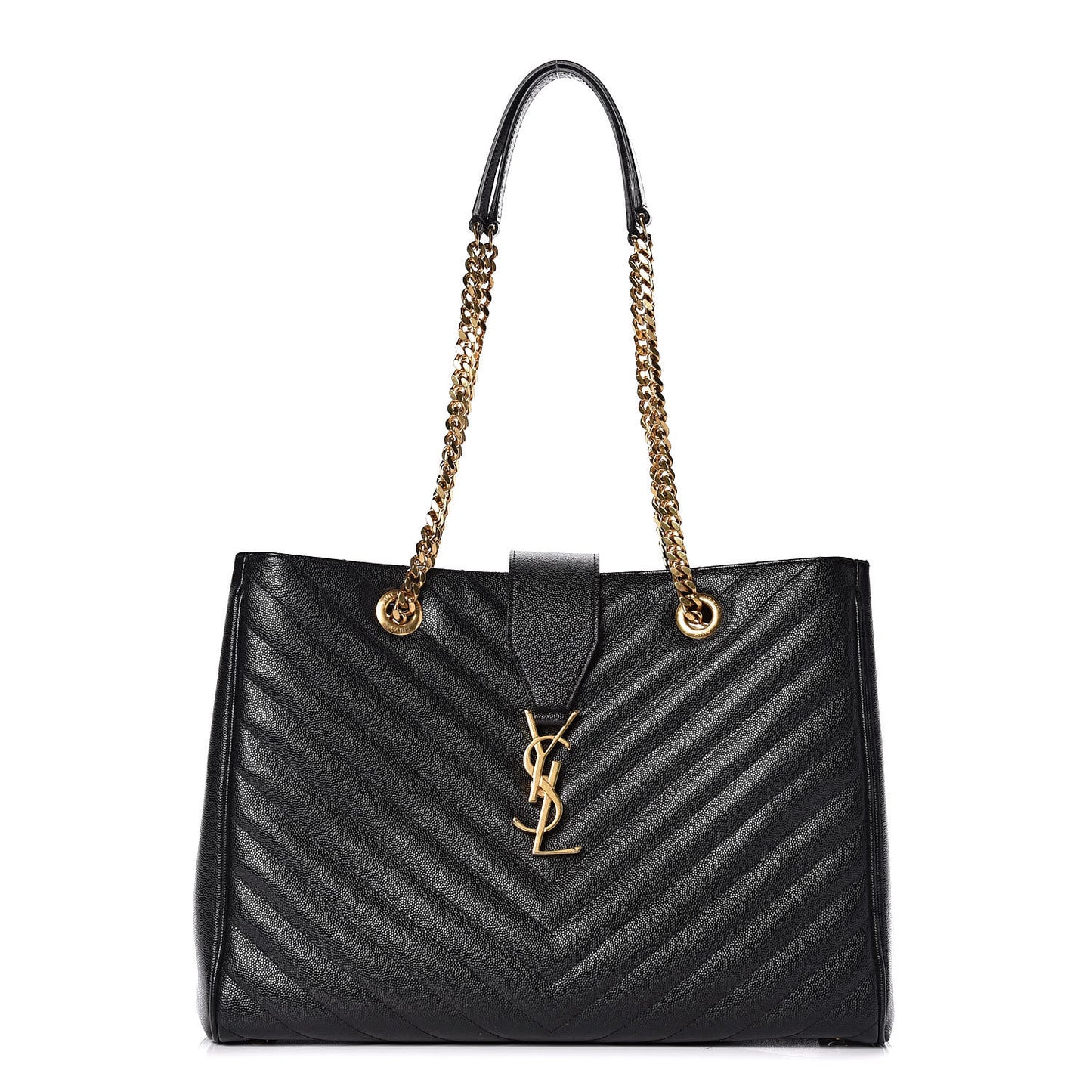 Grain De Poudre Matelasse Chevron Monogram Shopping Bag Black