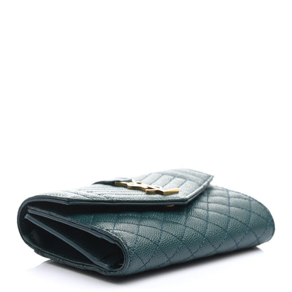 Saint Laurent Grain De Poudre Mixed Matelasse Triquilt Monogram Compact Tri Fold Wallet Sea Turquoise 4 of 7