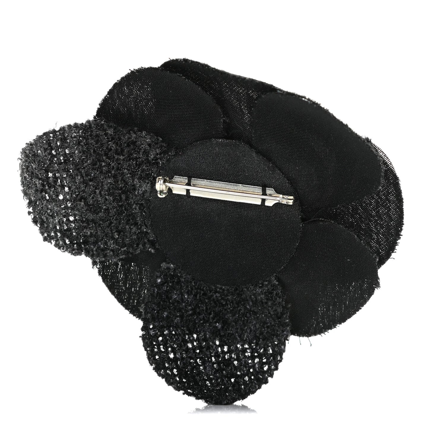 Tweed Camellia Pin Brooch Black