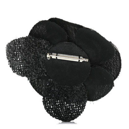 Chanel Tweed Camellia Pin Brooch Black 4 of 6