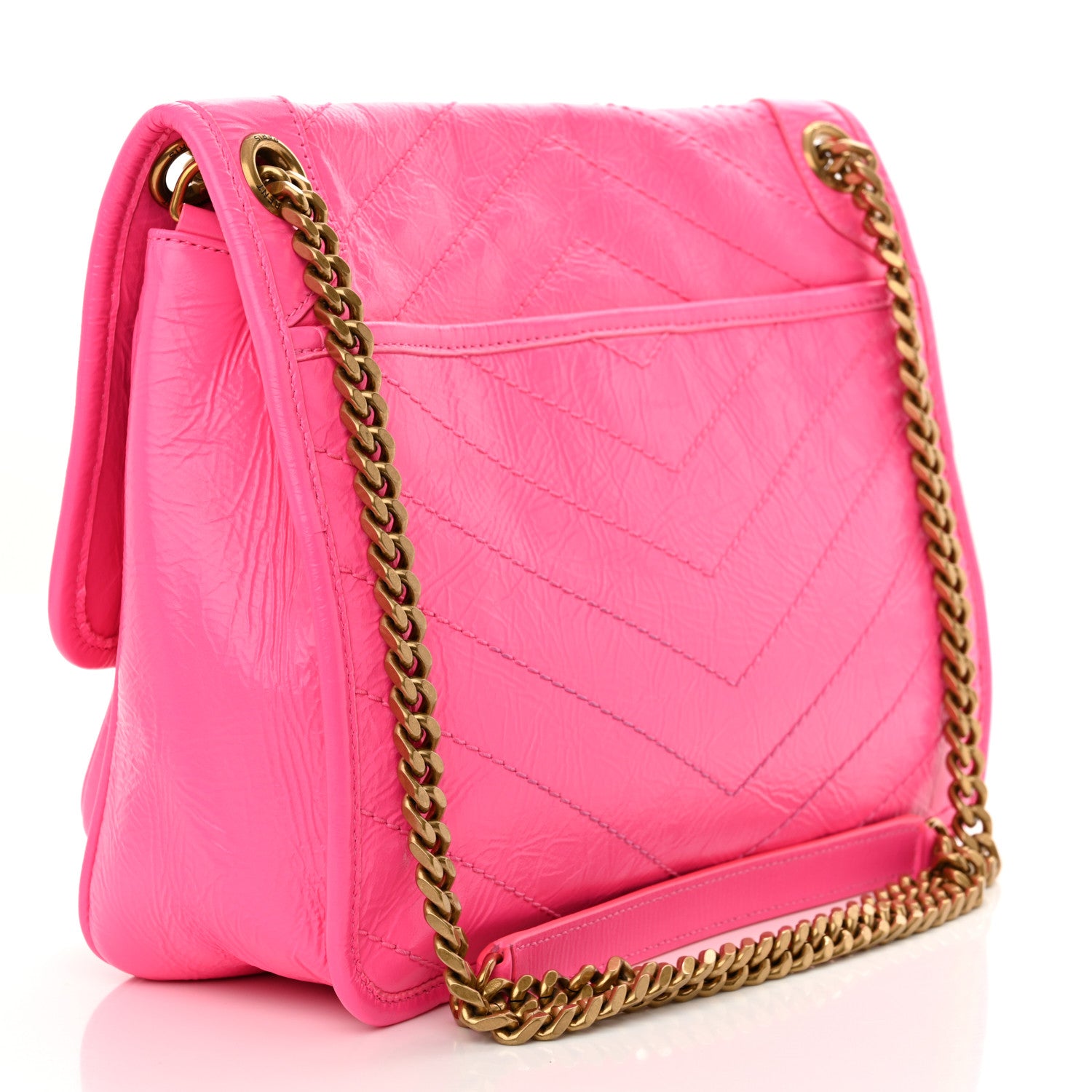 Saint Laurent Crinkled Calfskin Matelasse Monogram Medium Niki Chain Satchel Rose Glow 3 of 11