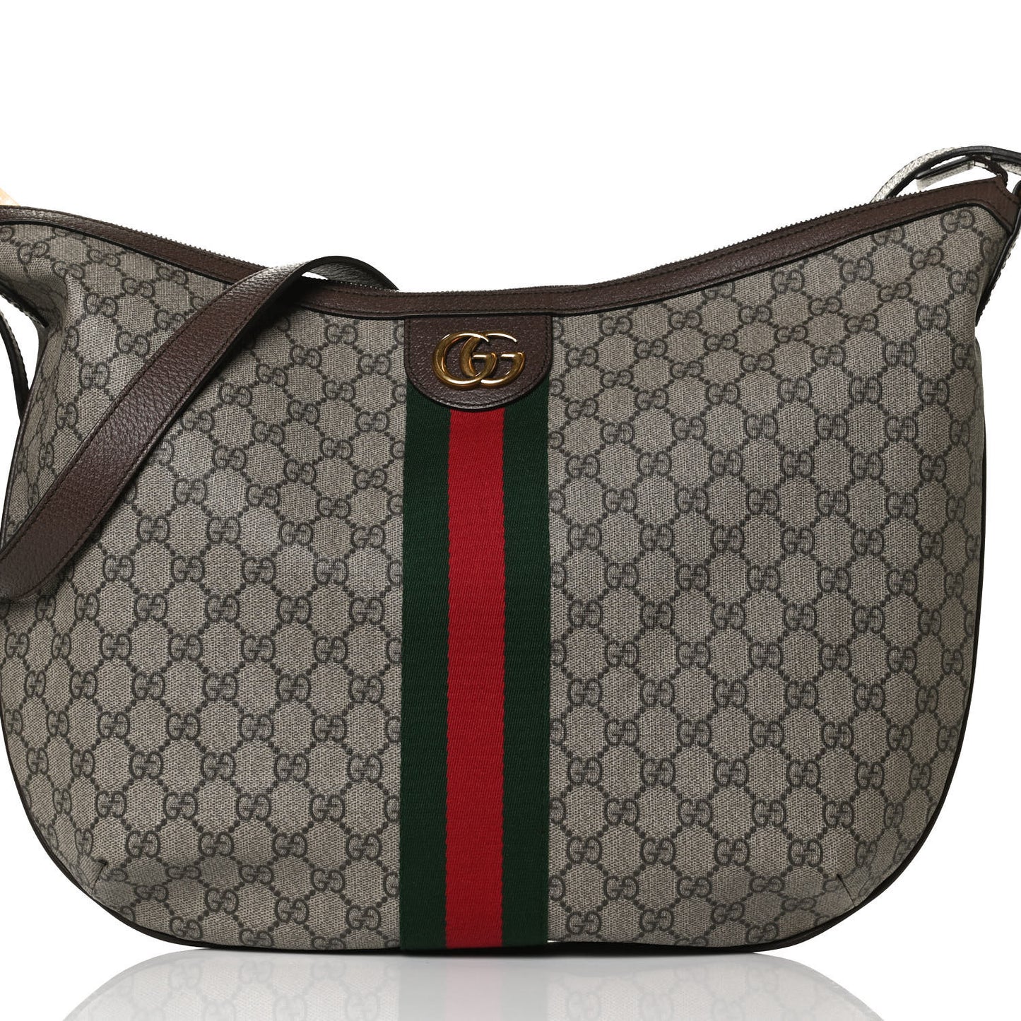 GG Supreme Monogram Web Ophidia Half Moon Hobo Brown