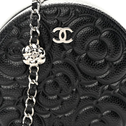 Chanel Caviar Camellia Embossed Round Clutch With Chain Black 8 of 11
