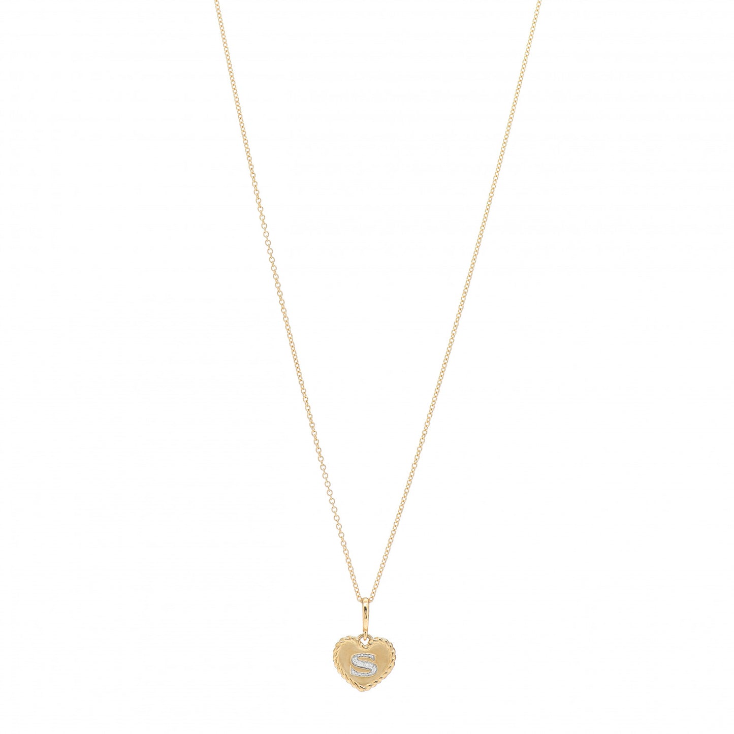 18K Yellow Gold Diamond Initial S Charm Necklace