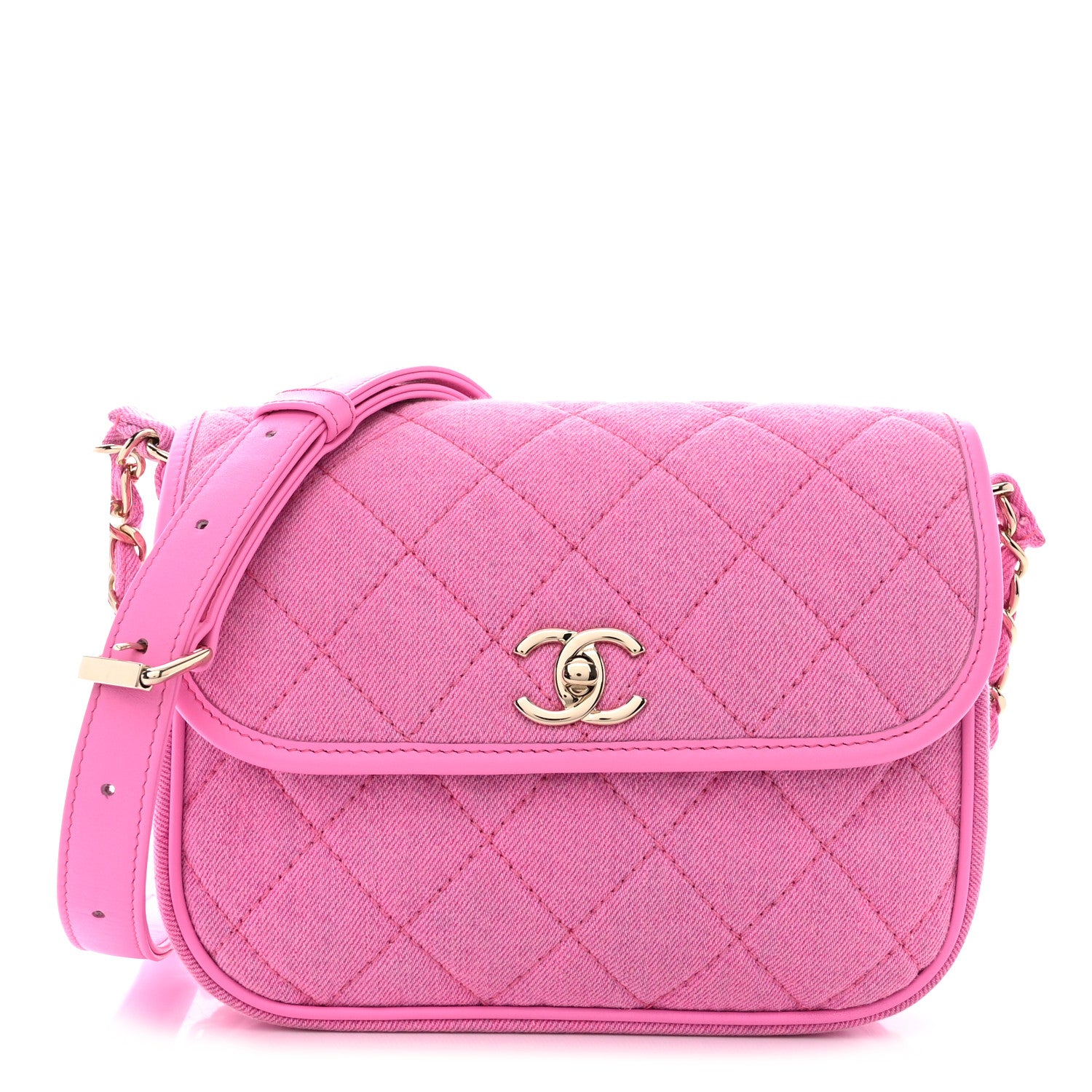 Chanel Denim Quilted Small Messenger Flap Neon Pink 1 of 10