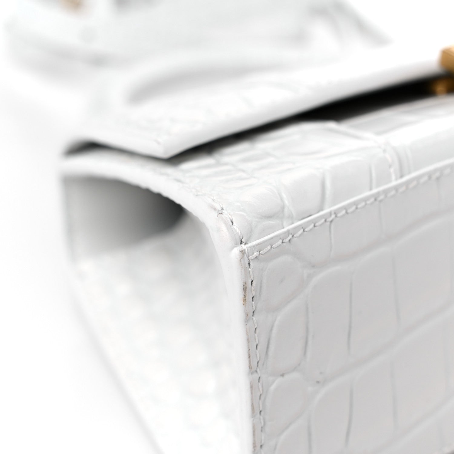 Balenciaga Shiny Calfskin Crocodile Embossed Hourglass Top Handle Bag XS White 7 of 11