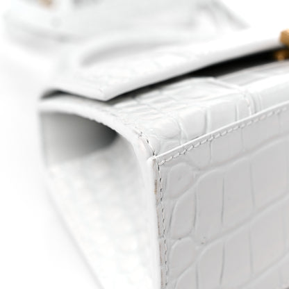 Balenciaga Shiny Calfskin Crocodile Embossed Hourglass Top Handle Bag XS White 7 of 11