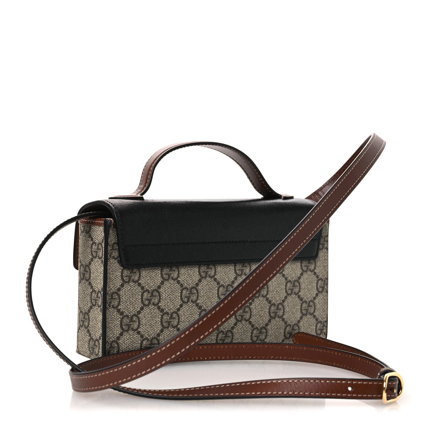 Gucci GG Supreme Monogram Calfskin Mini Padlock Top Handle Shoulder Bag Beige Black Cuir 2 of 13