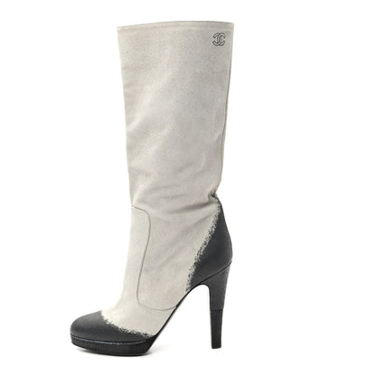 Chanel Suede CC High Boots 37.5 Dark White Black 1 of 8
