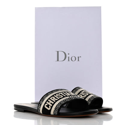 Christian Dior Canvas Embroidered Dway Mules Slide Sandals 37.5 Black 9 of 9