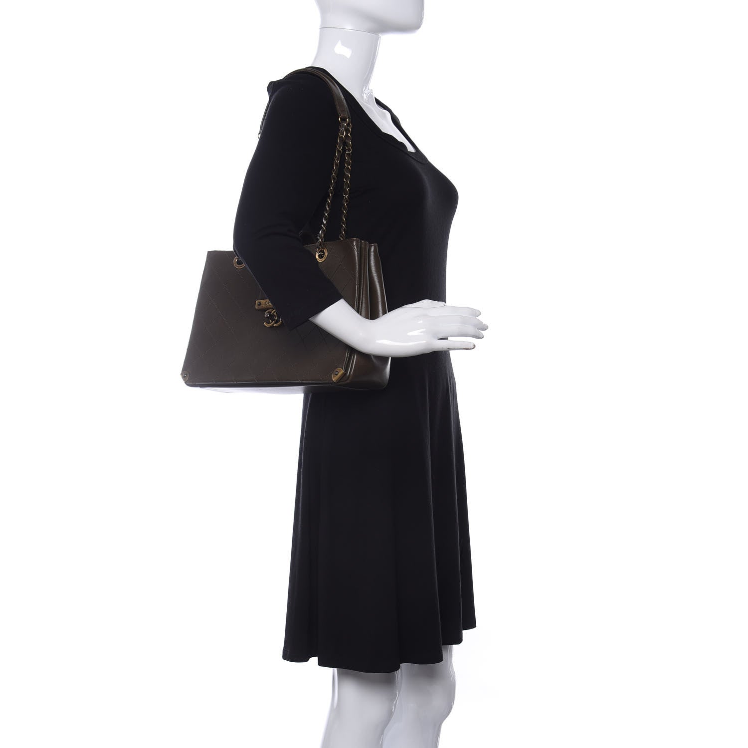 Chanel Calfskin Stitched Shopping Tote Green 2 of 13