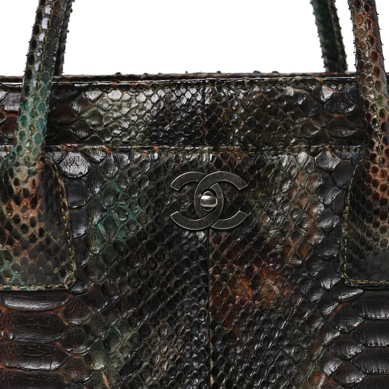 Chanel Snakeskin Executive Cerf Shopper Tote Green Brown 9 of 13