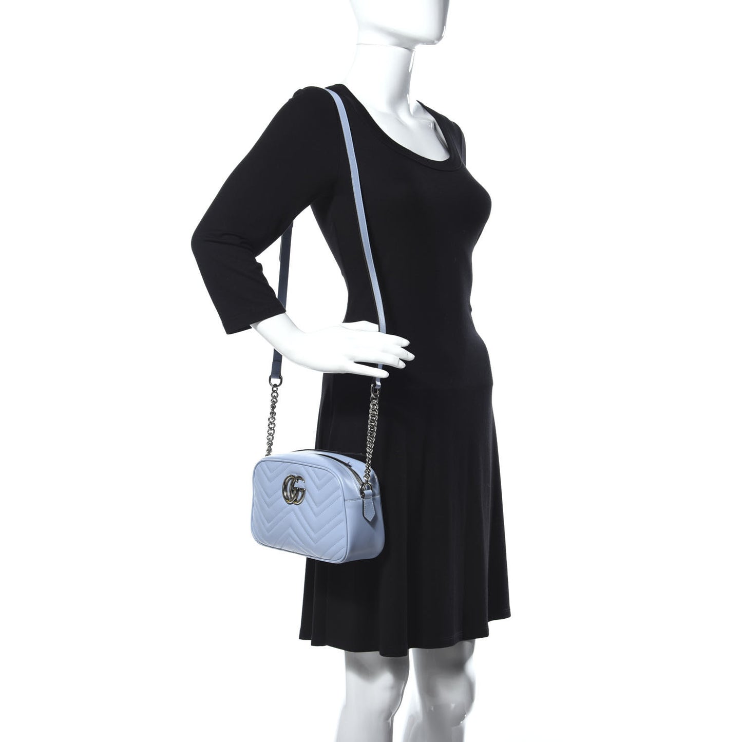 Calfskin Matelasse Small GG Marmont Chain Shoulder Bag Porcelain Light Blue