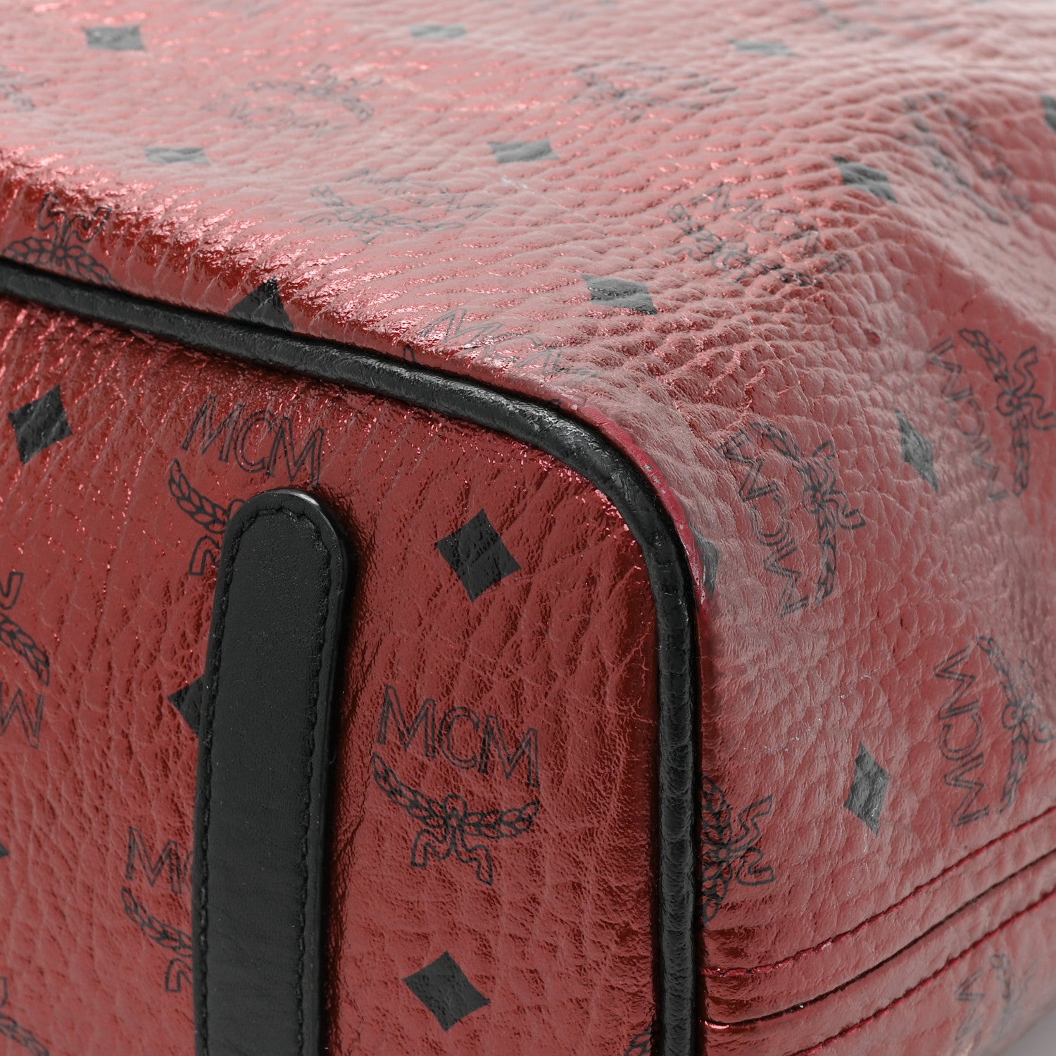 MCM Metallic Visetos Medium Anya Shopper Tote Scooter Red 10 of 15