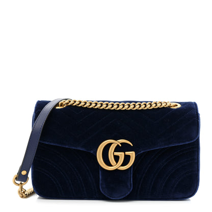 Gucci Velvet Matelasse Small GG Marmont Shoulder Bag Cobalt Blue 1 of 10