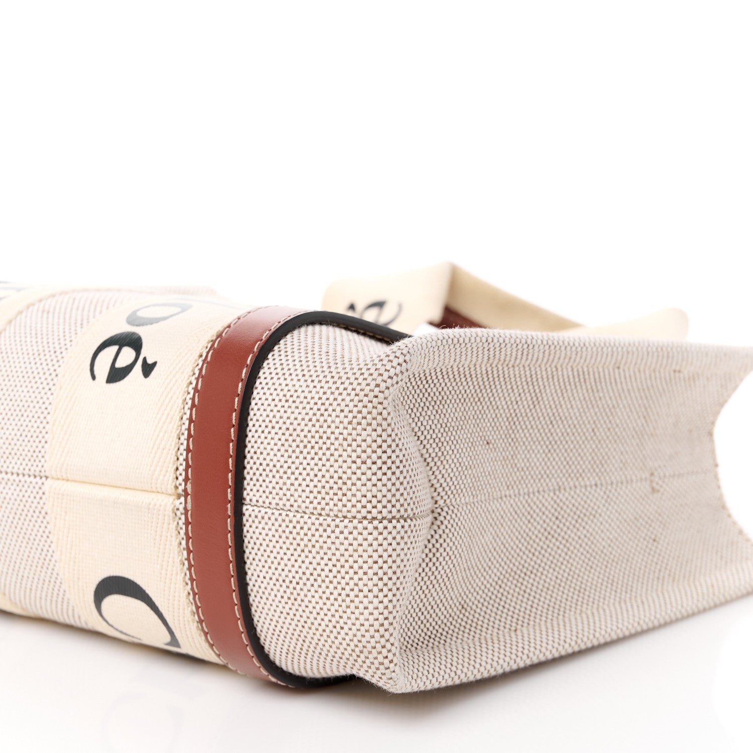 Chloe Cotton Calfskin Small Woody Ribbon Tote With Strap White Brown 11 of 11