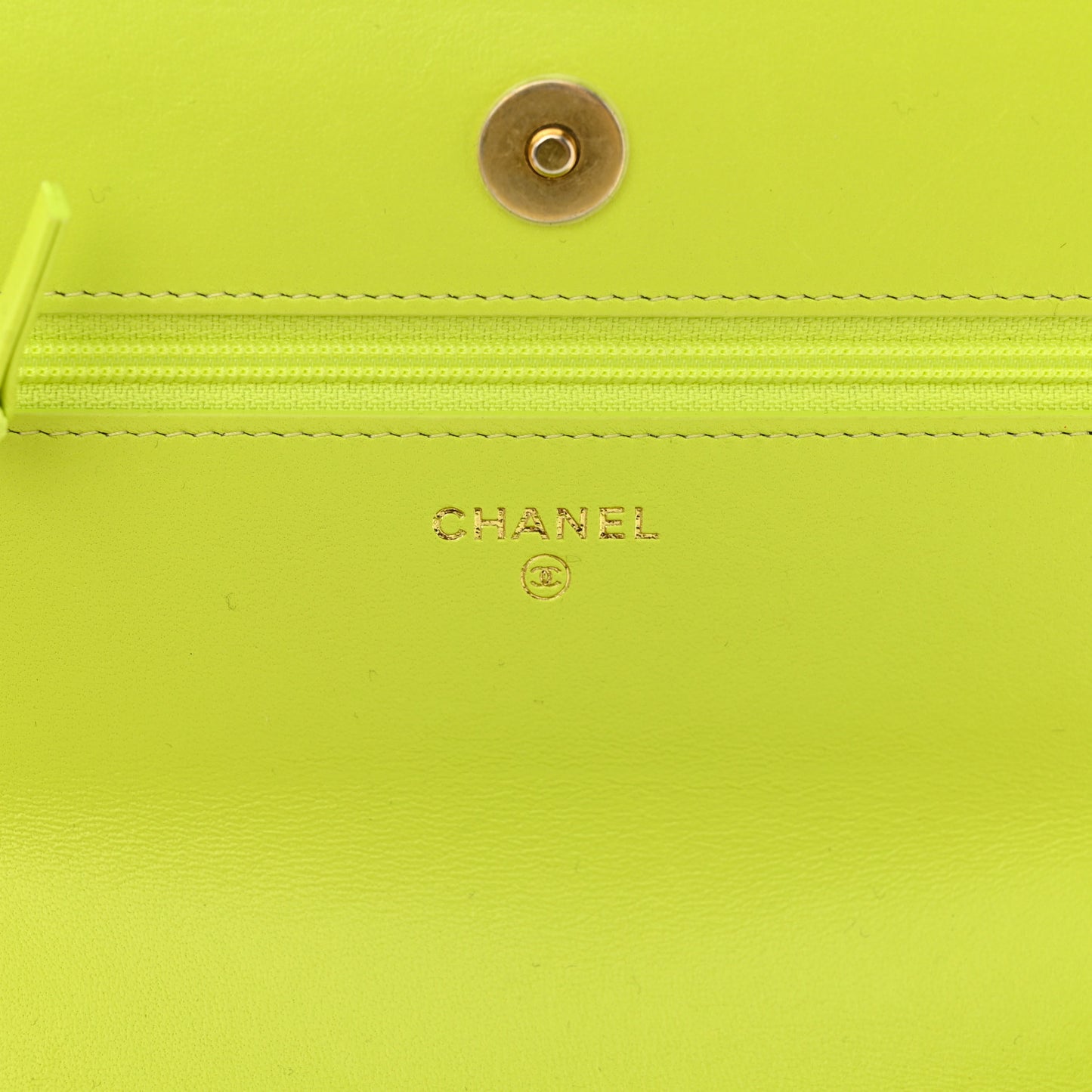 Shiny Lambskin Quilted Chanel 19 Wallet On Chain WOC Neon Yellow