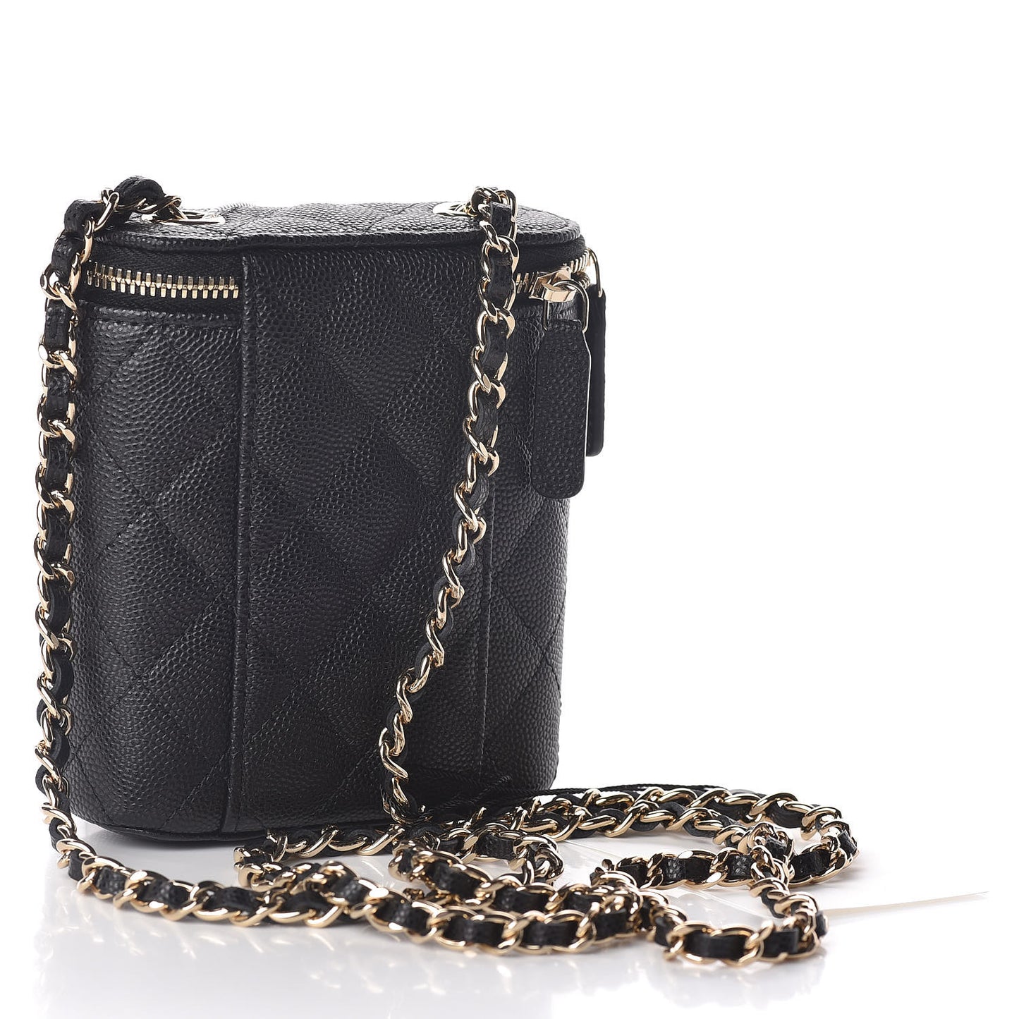 Caviar Quilted Small Vertical Coco Beauty Vanity Case With Chain Black