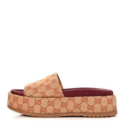 Gucci Canvas GG Monogram Angelina Platform Slide Sandals 39.5 Beige Ruggine 1 of 7