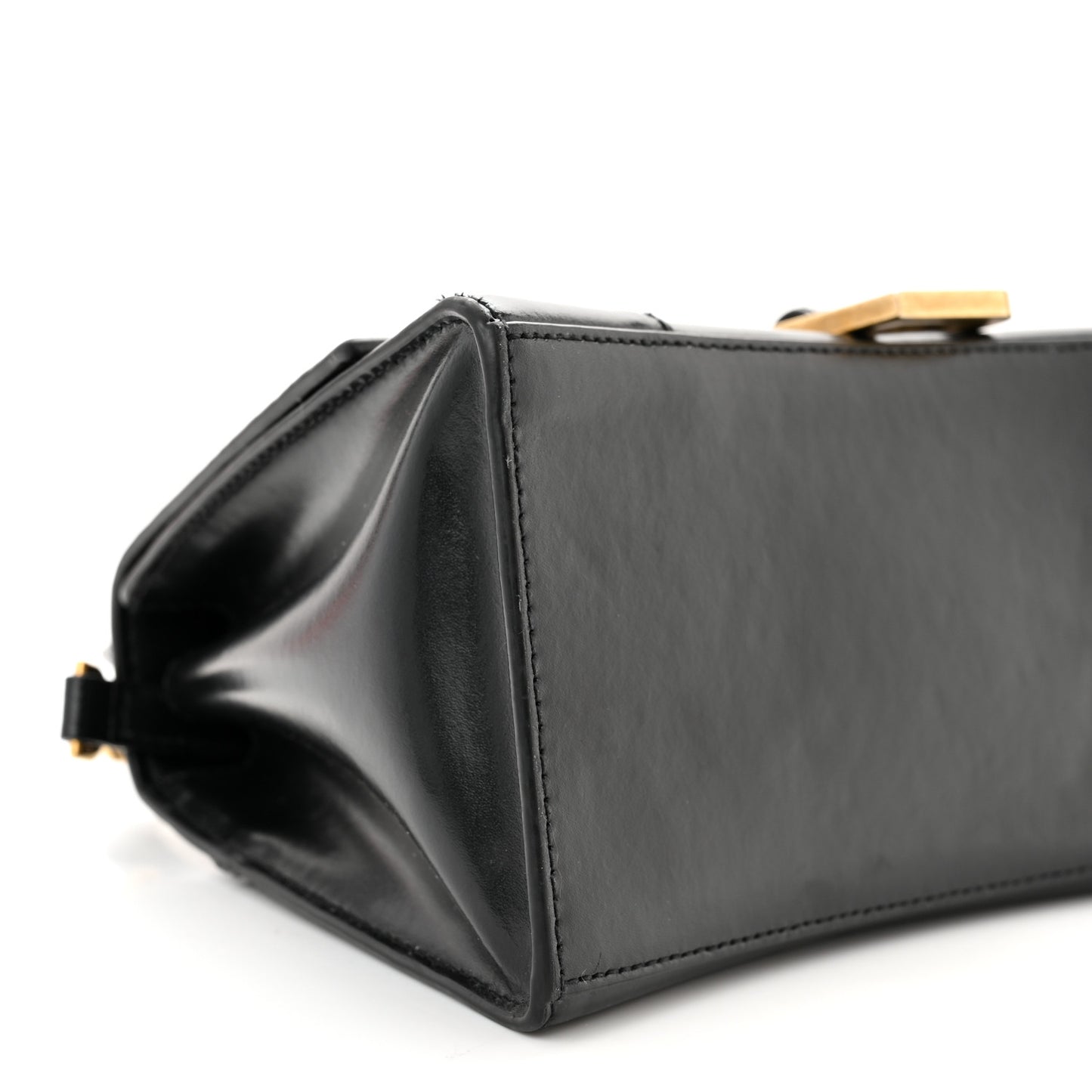 Shiny Box Calfskin Small Hourglass Top Handle Bag Black