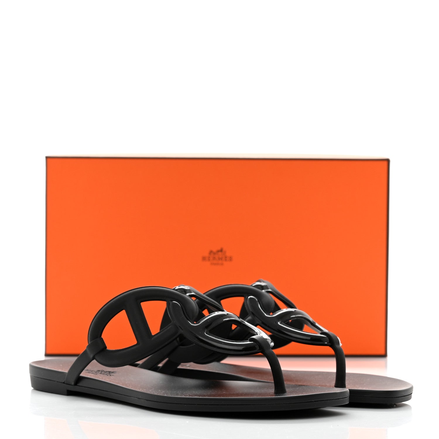 Hermes Rubber Womens Egerie Sandals 38 Black 9 of 9