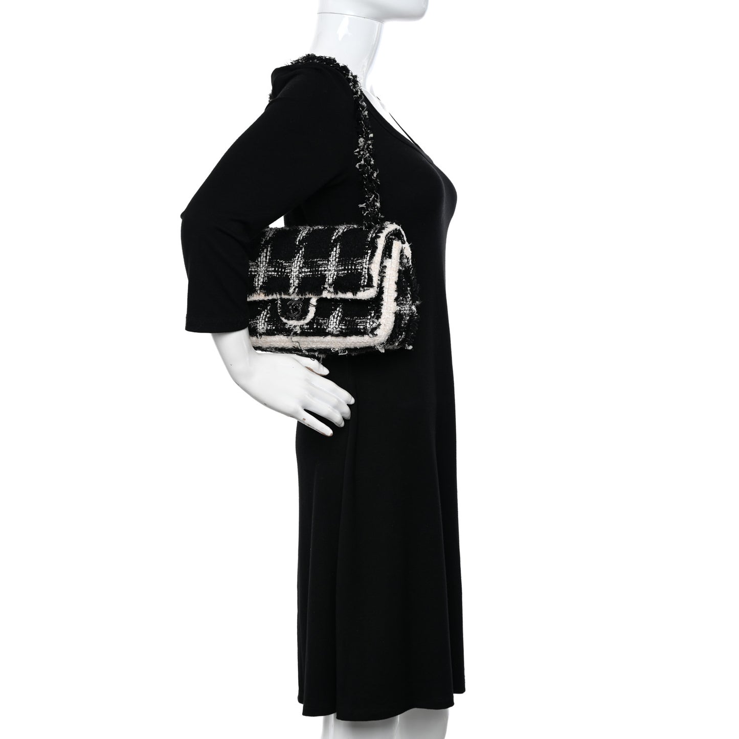 Tweed Quilted Tartan Medium Double Flap Black White
