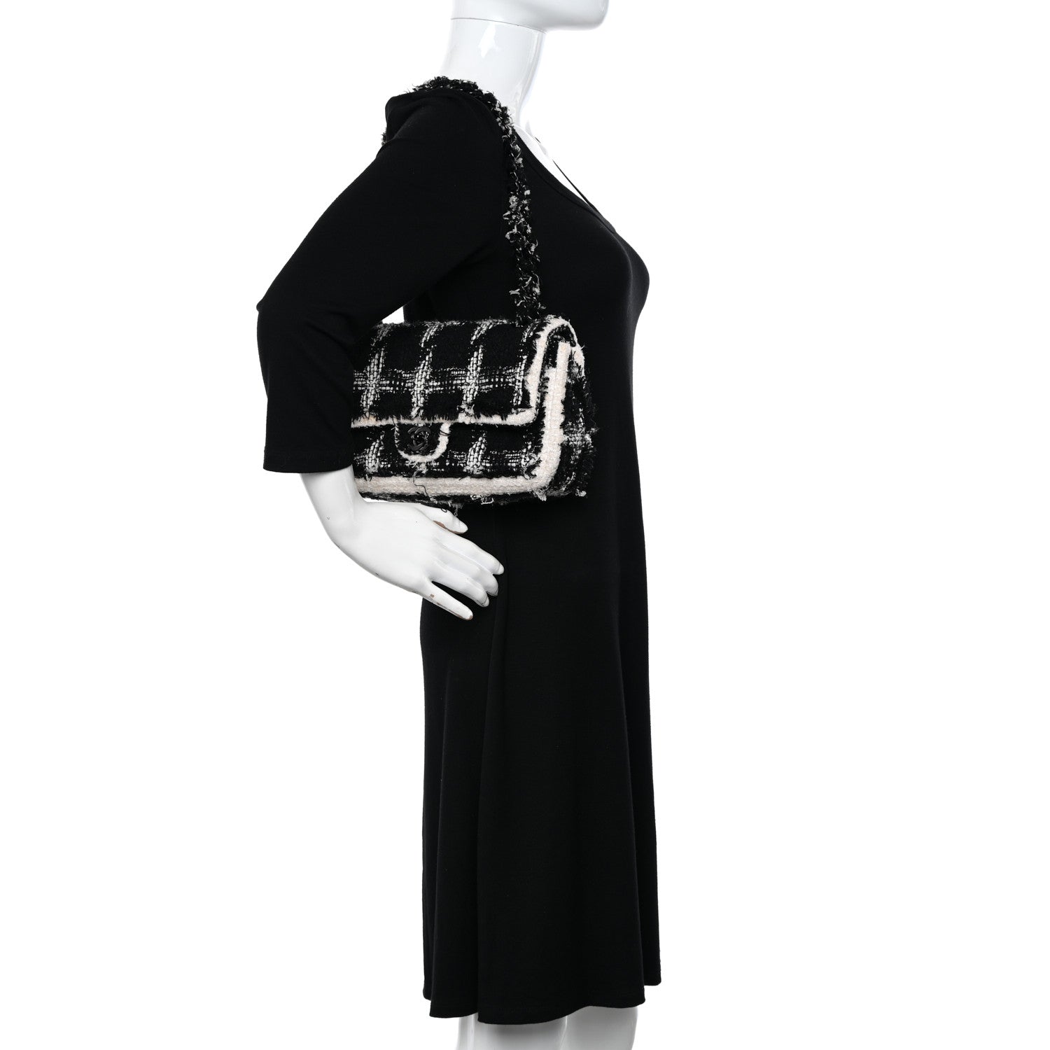 Chanel Tweed Quilted Tartan Medium Double Flap Black White 2 of 15