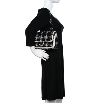 Chanel Tweed Quilted Tartan Medium Double Flap Black White 2 of 15