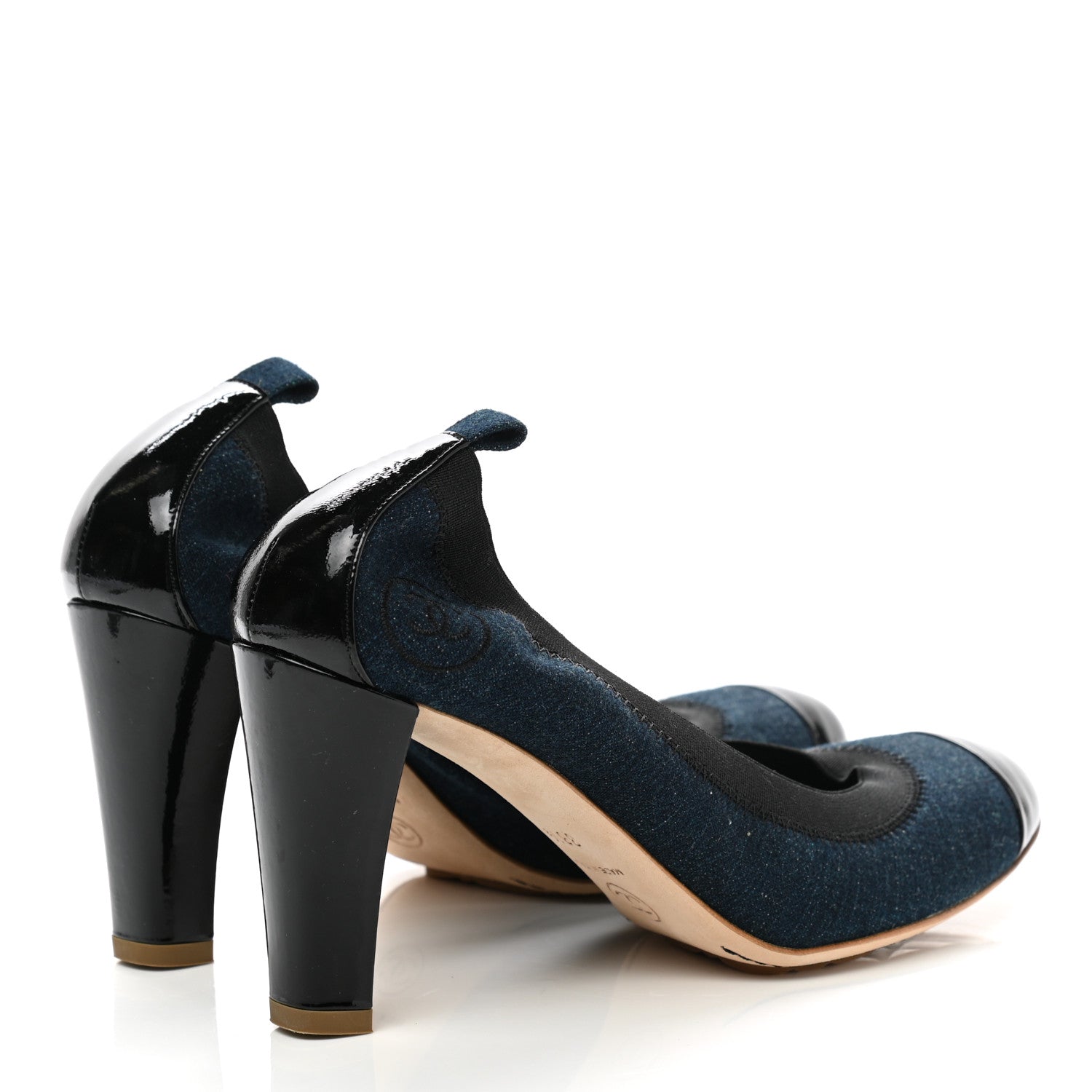 Chanel Denim Patent CC Elastic Stretch Pumps 38.5 Blue Black 4 of 8