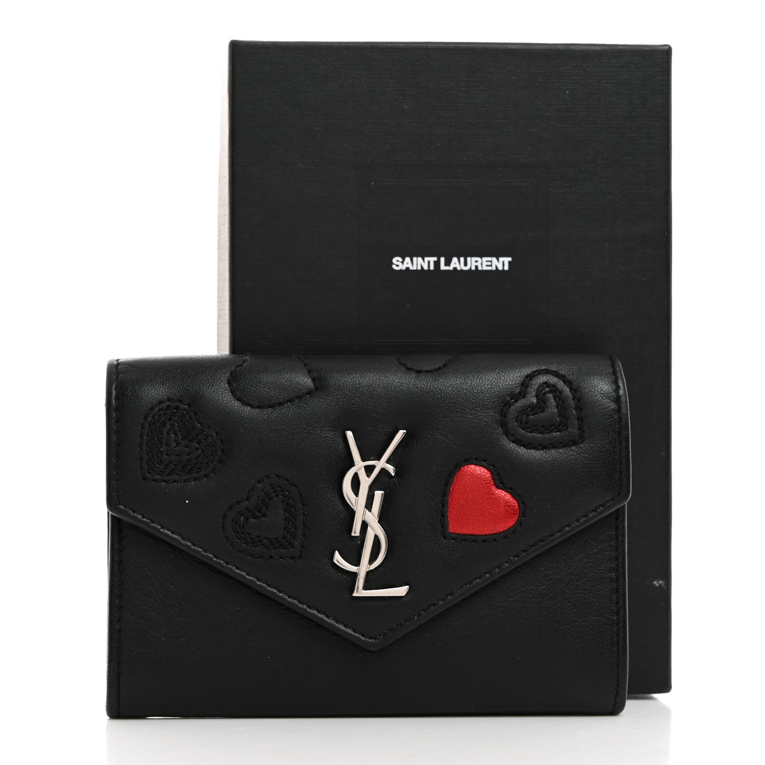 Saint Laurent Calfskin Heart Embossed Envelope Wallet Black 8 of 8