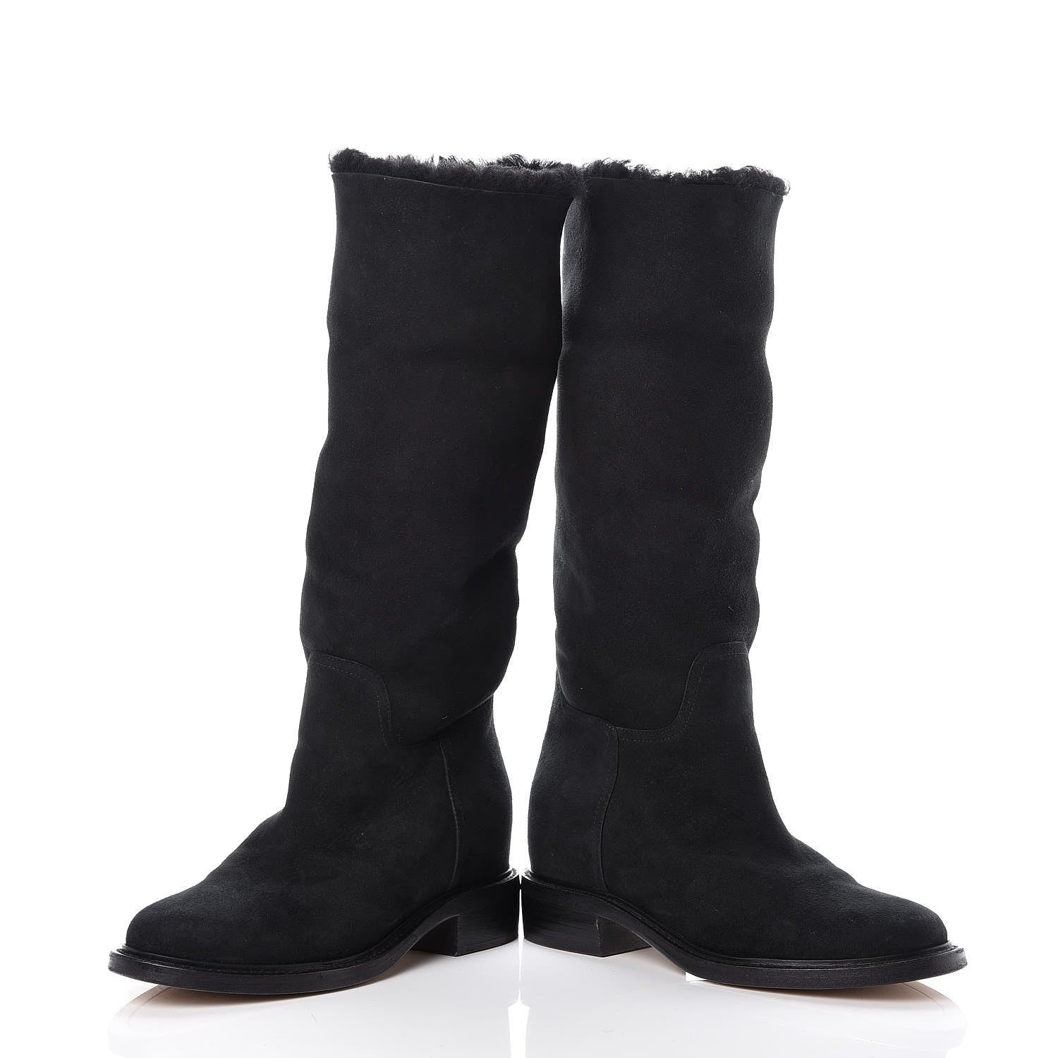 Chanel Shearling Suede CC Boots 41 Black 5 of 12