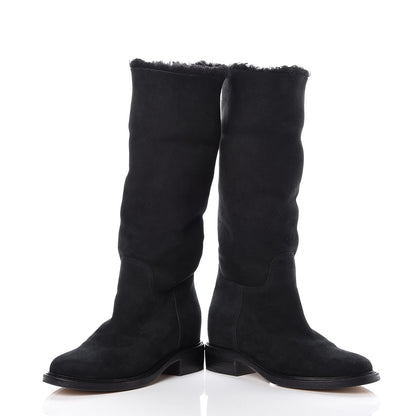 Chanel Shearling Suede CC Boots 41 Black 5 of 12