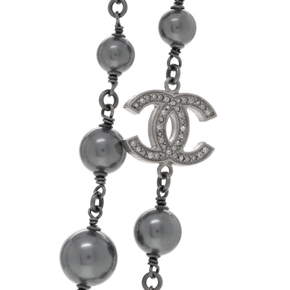 Chanel Crystal Pearl Beaded CC Long Necklace Ruthenium 4 of 6