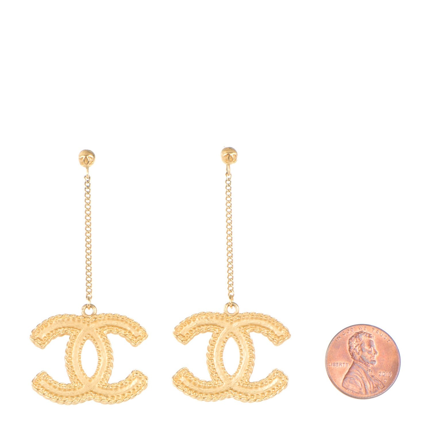 Chanel CC Drop Earrings Matte Gold 2 of 5