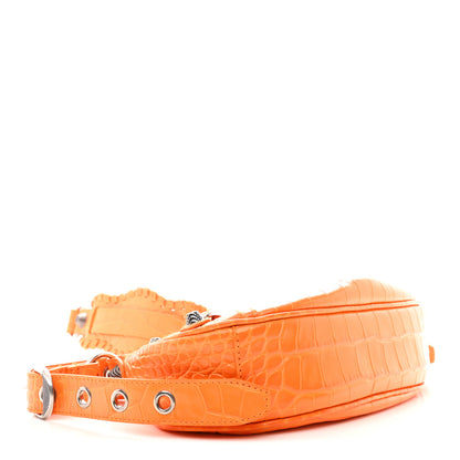 Balenciaga Extra Supple Calfskin Crocodile Embossed Le Cagole Shoulder Bag XS Pop Orange 5 of 12