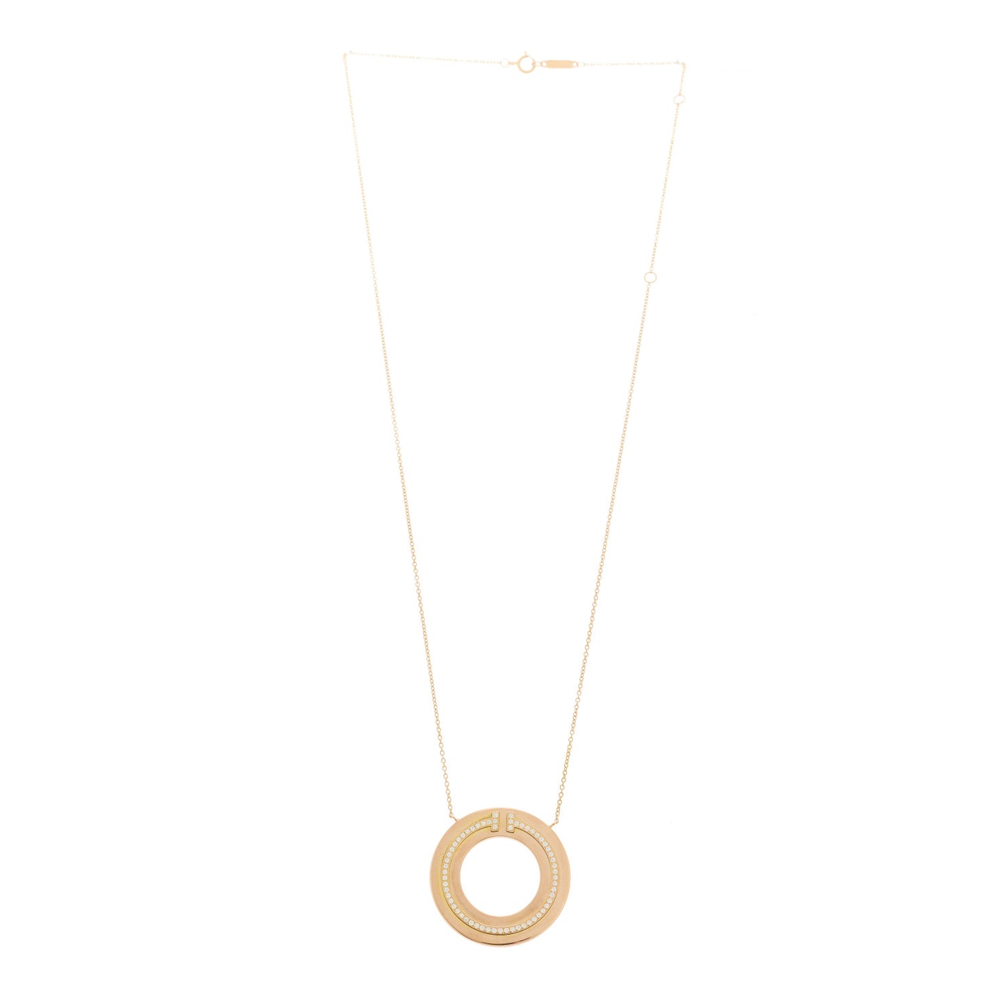 18K Rose Gold Diamond T Circle Pendant Necklace