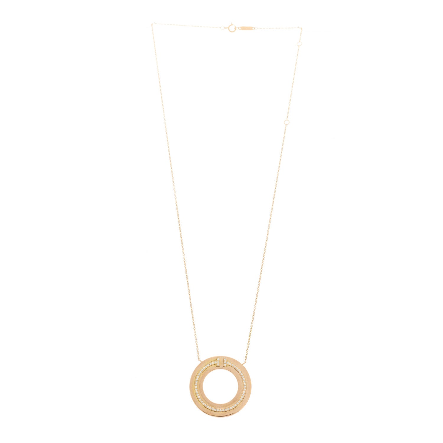 Tiffany 18K Rose Gold Diamond T Circle Pendant Necklace 3 of 6