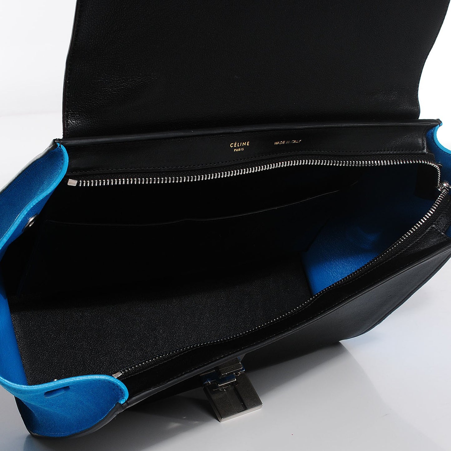 Smooth Calfskin Suede Small Tri-Color Trapeze Turquoise