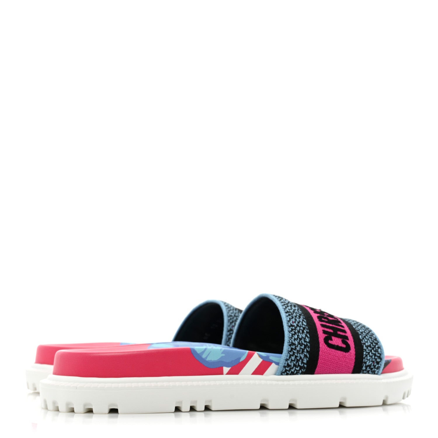 Christian Dior Canvas D-Flower Pop Embroidered Dway 10mm Slide Sandals 38.5 Pink Blue Multicolor 4 of 8