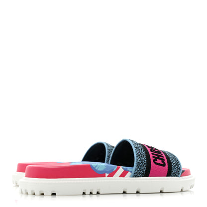 Christian Dior Canvas D-Flower Pop Embroidered Dway 10mm Slide Sandals 38.5 Pink Blue Multicolor 4 of 8