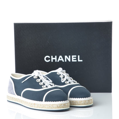 Chanel Crepe Suede Lace Up Espadrilles 36 Navy Grey 9 of 9