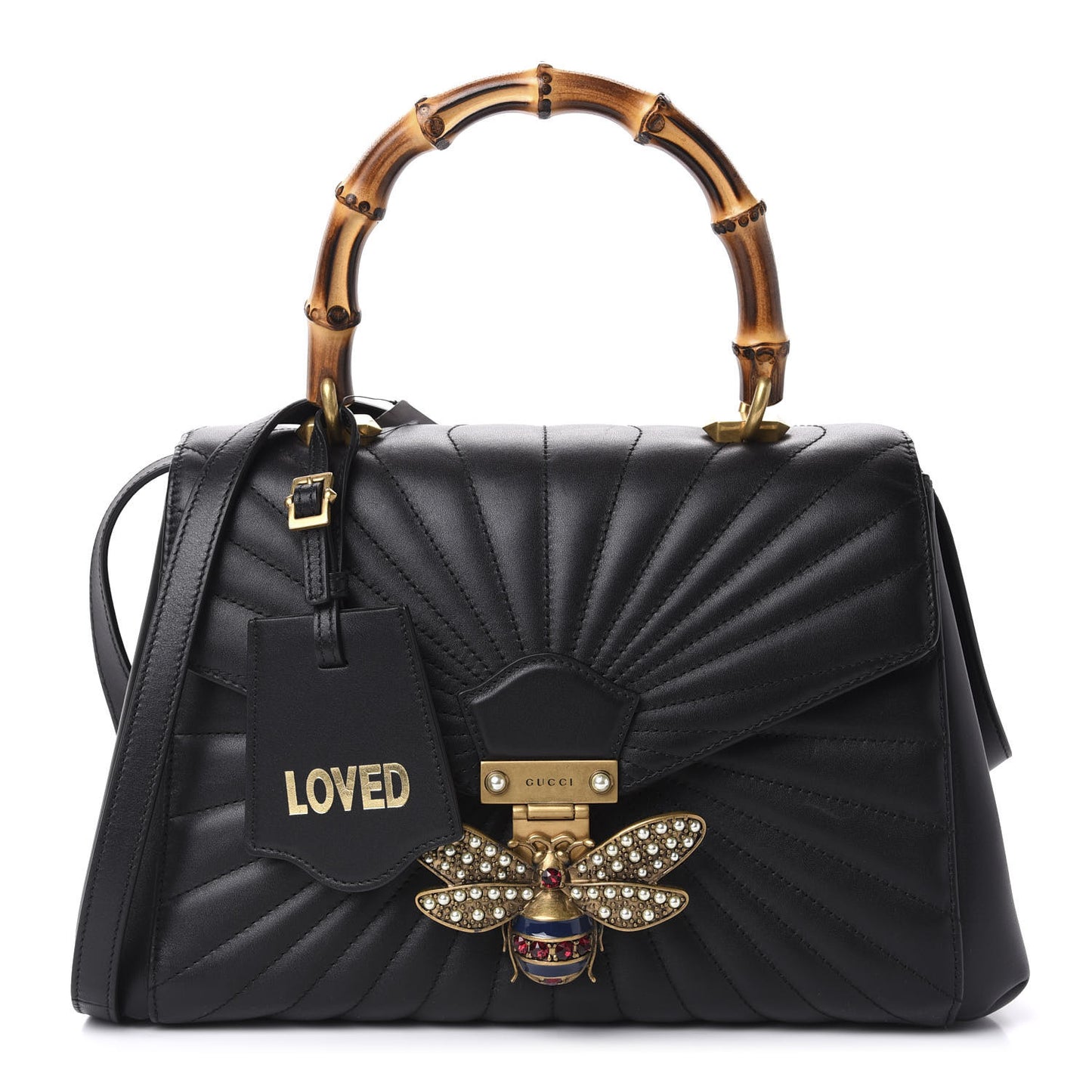 Calfskin Bamboo Trapuntata Queen Margaret Top Handle Bag Black