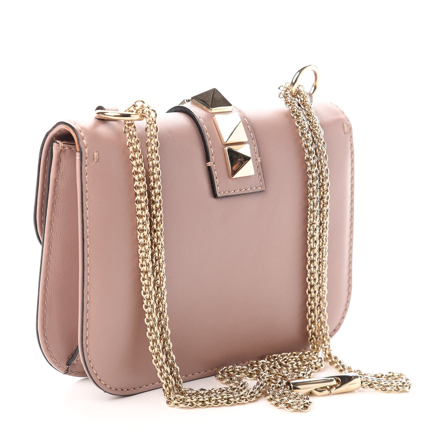 Vitello Small Glam Lock Rockstud Flap Poudre