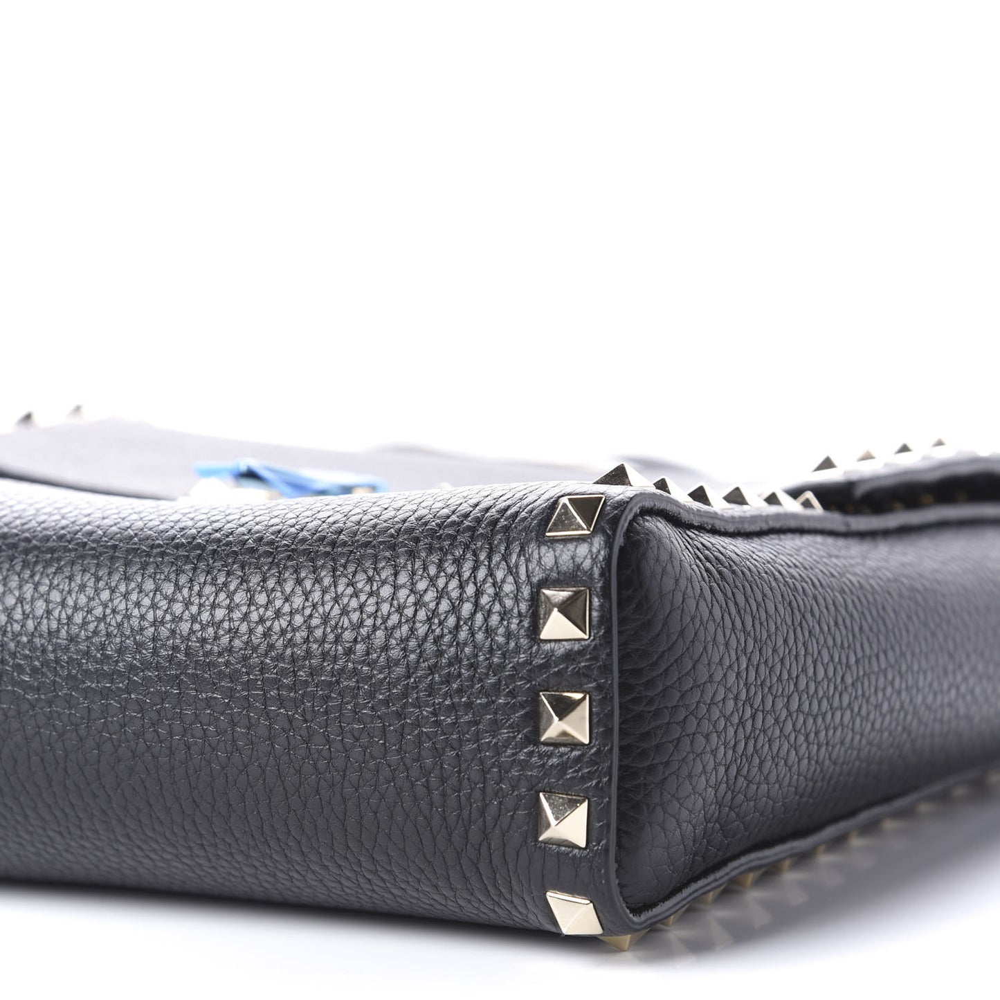 Pebbled Calfskin Rockstud Flip Lock Flap Messenger Black