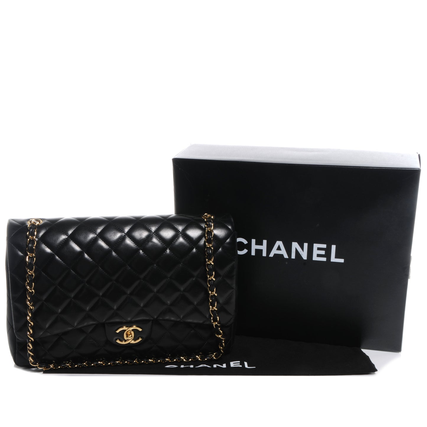 Lambskin Quilted Maxi Double Flap Black