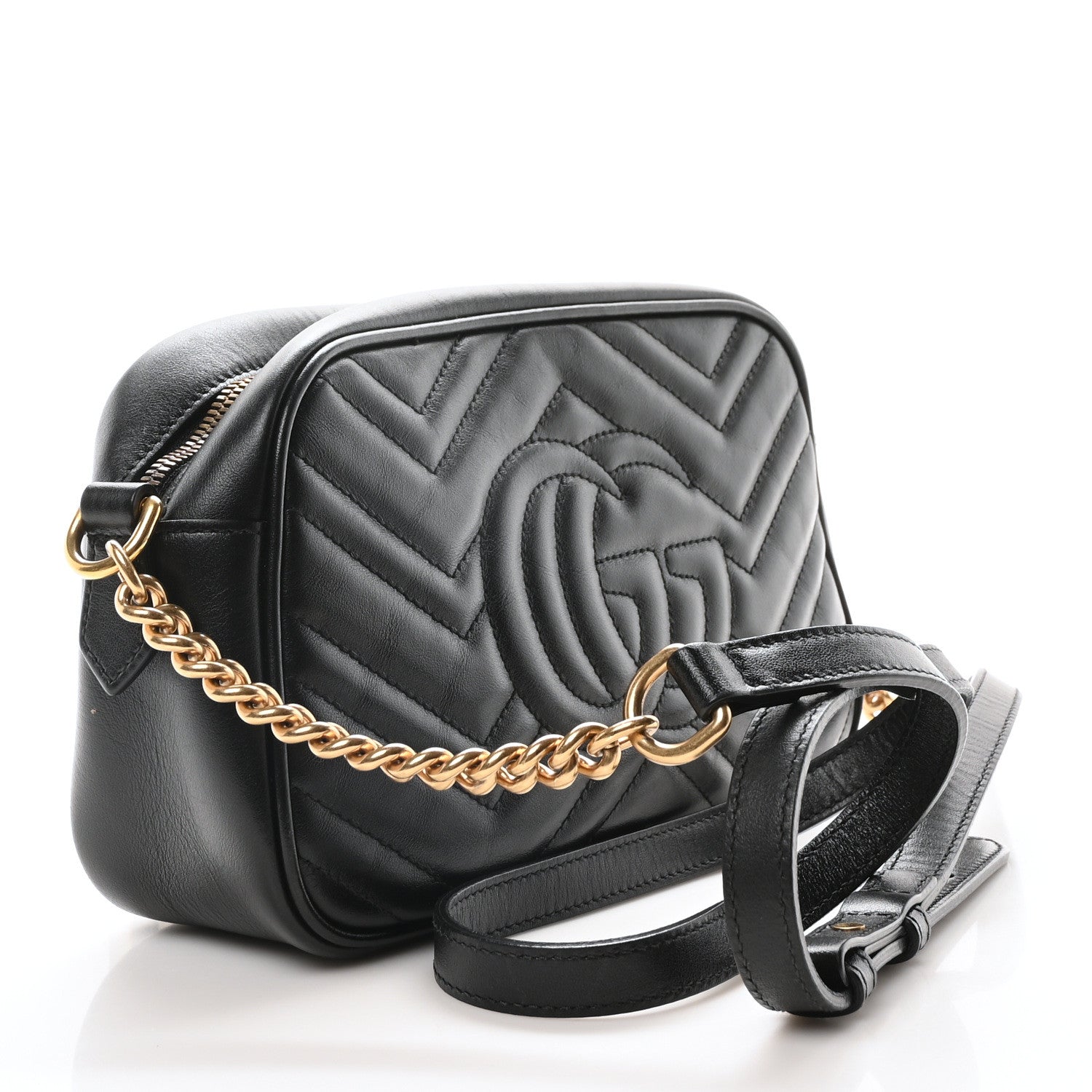 Gucci Calfskin Matelasse Small GG Marmont Chain Shoulder Bag Black 3 of 10